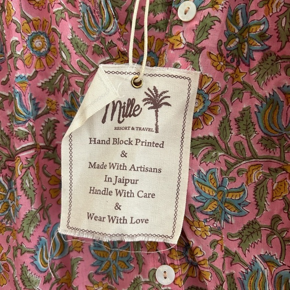 NWT Mille Florian 100% Cotton Floral Print Button Up Blouse Resortwear | Size L - Picture 9 of 11